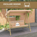 Dondolo 3 Posti con Tettuccio Inclinabile 200x125x175 cm in Acciaio e Textilene Beige e Marrone