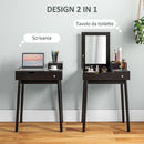 Tavolo da Trucco 2 in 1 60x50x85,5 cm con Specchio Ribaltabile e 2 Cassetti Nero   