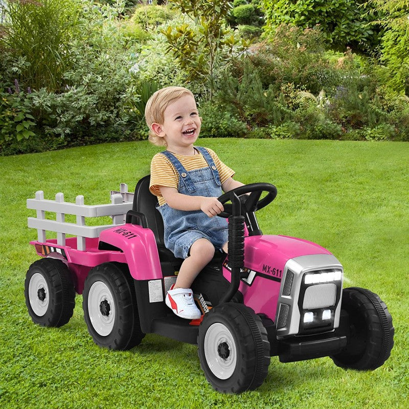 Trattore Elettrico per Bambini 12V con Rimorchio Rosa