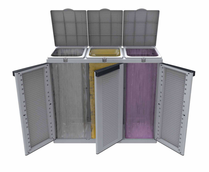 Armadio Per Raccolta Differenziata 102x39x88,7 cm 3 Ante in Polipropilene Ecocab Grigio