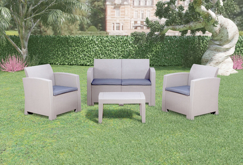 Set Salotto da Giardino in Resina Divano 2 Poltrone e Tavolino Taddei Iseo Grigio Chiaro