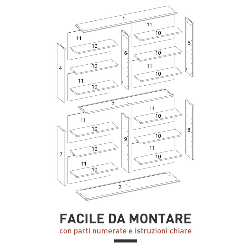 Mobile Libreria Porta CD 106,5x24x126,3 cm a 16 Ripiani Design Moderno in Legno Bianco      