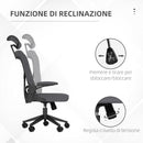 Sedia Poltrona Direzionale da Ufficio 65x64x120-130 cm in Tessuto a Rete Grigio Scuro