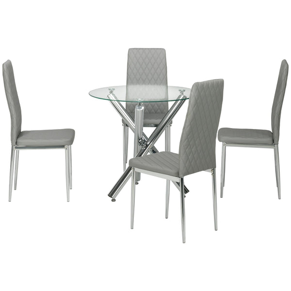 sconto Set da Pranzo Tavolo Rotondo in Vetro e 4 Sedie in Similpelle Grigio