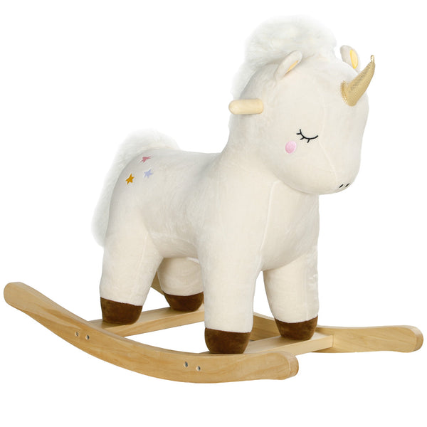 Cavallo a Dondolo per Bambini in Legno e Peluche Unicorno Bianco acquista