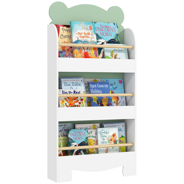 Libreria per Bambini 55x15x110 cm a Forma di Orsetto a 3 Ripiani con Barriere Frontali in MDF e Legno Verde prezzo