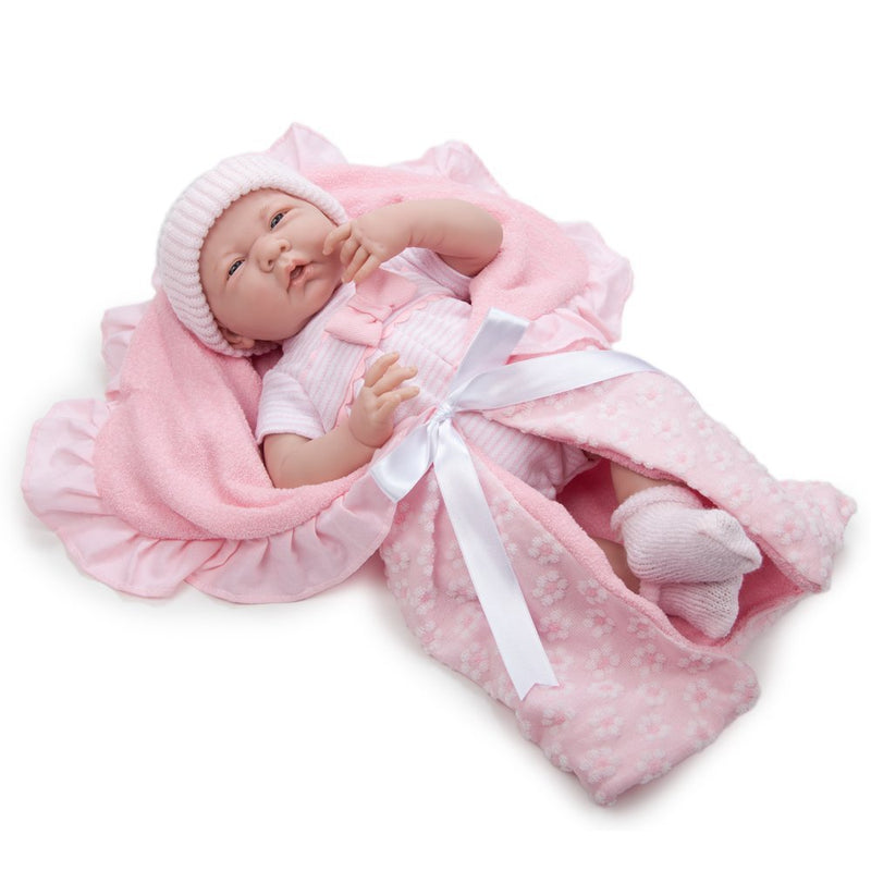 Bambola Bebè Neonato con Copertina Rosa e Accessori 39cm JC Toys