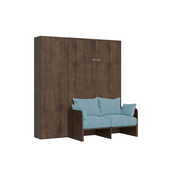 Letto Matrimoniale Francese A Scomparsa 140 Kentaro Con Divano E Colonna Noce e Azzurro prezzo