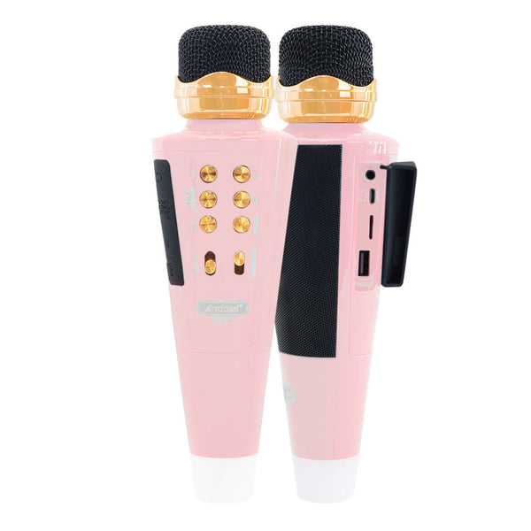 acquista Microfono Karaoke Wireless Speaker Musica Bluetooth con USB per Feste Rosa