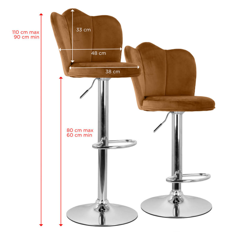 Set 2 Sgabelli 38x38x60/80 cm in Velluto Base Cromata Cammello
