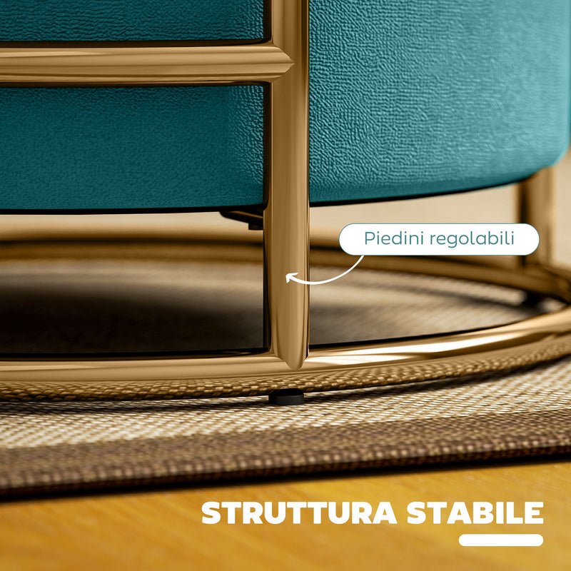 Pouf Contenitore Rotondo Ø42x39 cm in Tessuto Effetto Velluto Verde   