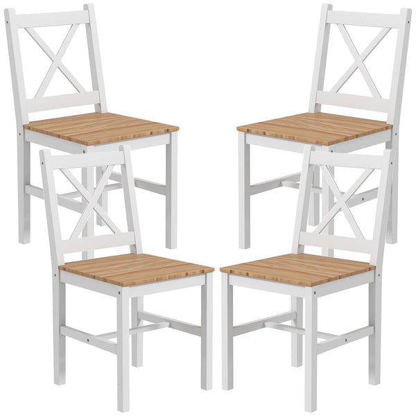 acquista Set 4 Sedie per Cucina e Soggiorno con Schienale a Croce 41x46,5x86 cm in Legno di Pino Bianco e Rovere