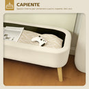 Panca Fondo Letto Contenitore 120x42x45 cm in Tessuto Teddy e Gambe in Legno Beige   