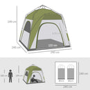 Tenda da Campeggio 2 Posti Pop Up 240x240x199 cm con Porta a Cerniera e 3 Finestre Verde