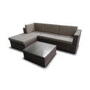 Set Salotto da Giardino in PVC Rattan Divano 3 Posti con Penisola e Tavolo Taddei Hamal Marrone