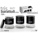 Set 3 Barattoli 11x14 cm Porta Caffe Zucchero Sale 750 ml Design Moderno in Vetro Nero      