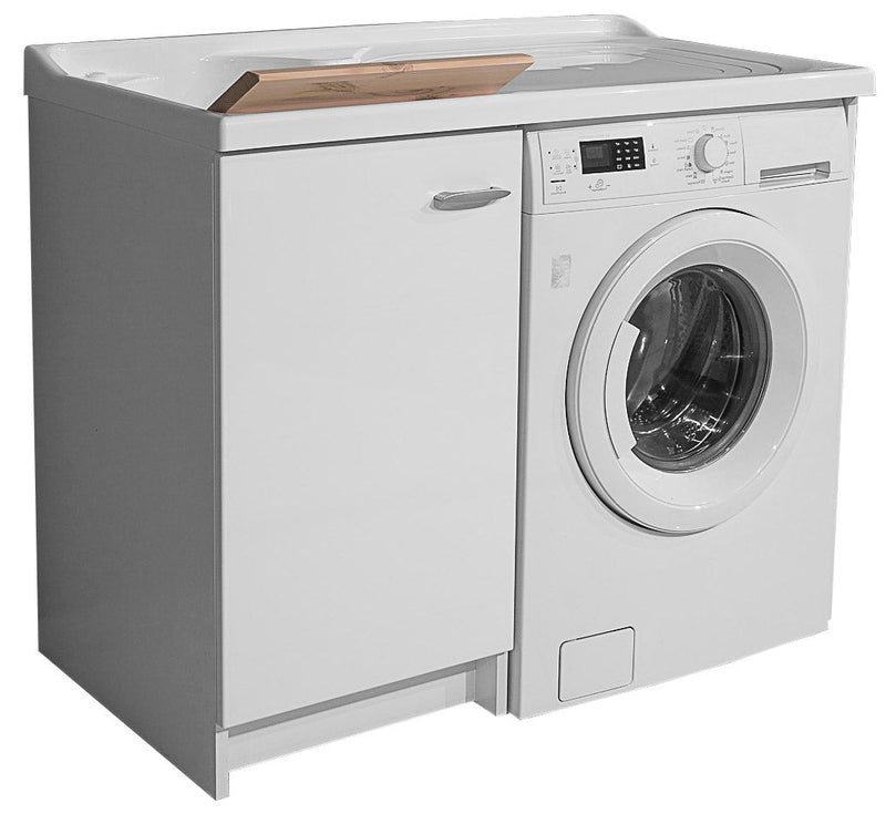 Lavatoio e Coprilavatrice 109x60x89cm Asse in Legno Montegrappa Marella Bianco Sinistro con Cesto