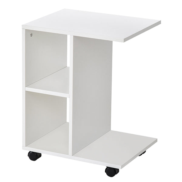 sconto Tavolino da Salotto 45x35x58 cm 2 Ripiani con Ruote Bianco