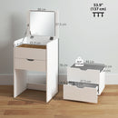 Tavolo da Trucco 3 in 1 con Specchio 50x40x78 cm Vano 2 Cassetti e Sgabello in Legno Bianco      