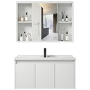 Set Composizione Bagno Pensile Sospeso 90 cm con Specchio Mobile Lavabo e Rubinetto Bianco      