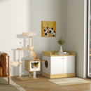 Tiragraffi per Gatti con 2 Pali Casetta e Lettini 48x40x126 cm in Legno Peluche e Sisal Beige  