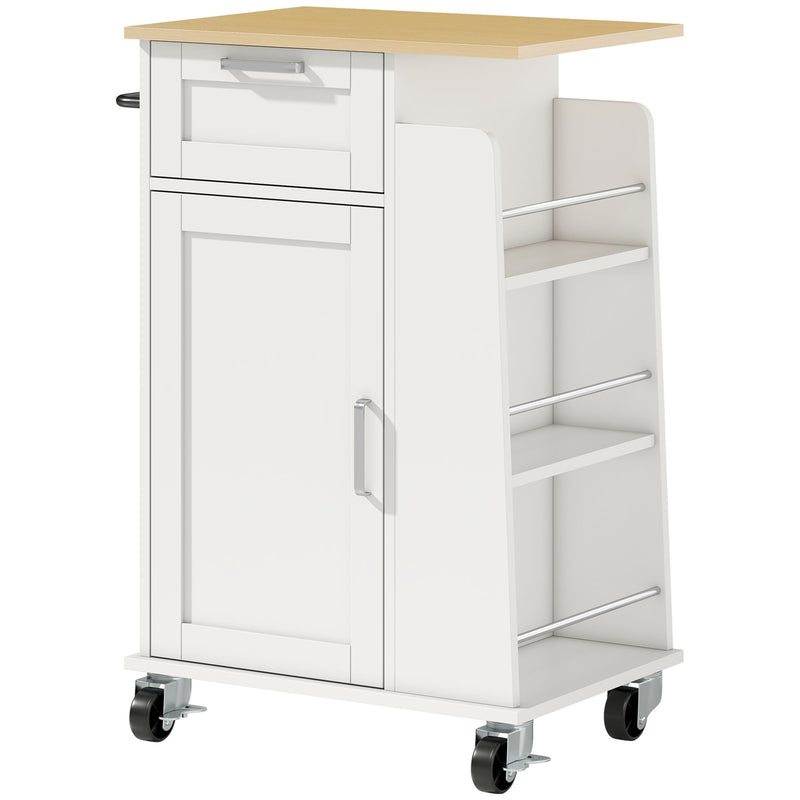 Carrello da Cucina 62x40x87 cm con Cassetto Armadietto Portasciugamani e 3 Portaspezie in Legno Bianco      