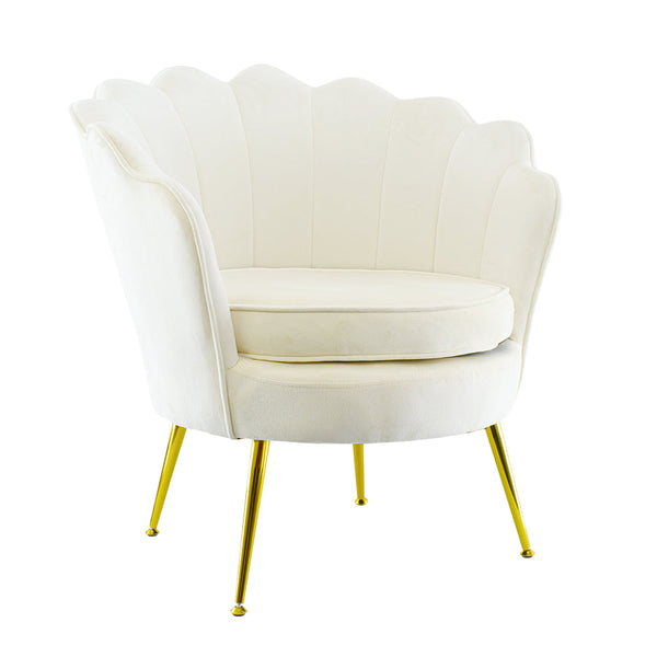 sconto Poltrona Imbottita Schienale a Conchiglia in Velluto Piedi Oro Beige