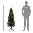 Albero di Natale Innevato Slim 150 cm 395 Rami con Pigne in Plastica e Acciaio Verde  