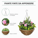 Set 2 Piante Artificiali Lisianthus da Appendere con Vaso e Catenelle Rosa e Verde