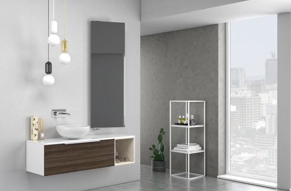 sconto Mobile Bagno Sospeso 135 cm Lavabo e Specchio TFT Mactan Destra Bianco e Noce