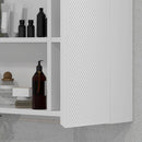 Pensile Bagno Armadietto con Specchio e Ripiani Regolabili 65x15x49 cm in Vetro e Legno Bianco