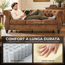 Divano 3 Posti Chesterfield 206x82x76 cm con Seduta Ampia in Tessuto Effetto Pelle Caffè      