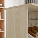 Armadio Guardaroba a Rotelle 120x40x128 cm con 2 Barre e 3 Ripiani Aperti in Legno e Alluminio Color Legno      