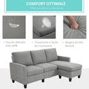 Divano 3 Posti 197x139x91 cm con Penisola Reversibile in Tessuto Grigio