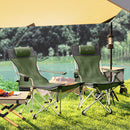 Set 2 Sedie da Campeggio 82x50-100x88 cm Pieghevoli con Poggiapiedi e Portabicchieri in Tessuto Oxford Verde      