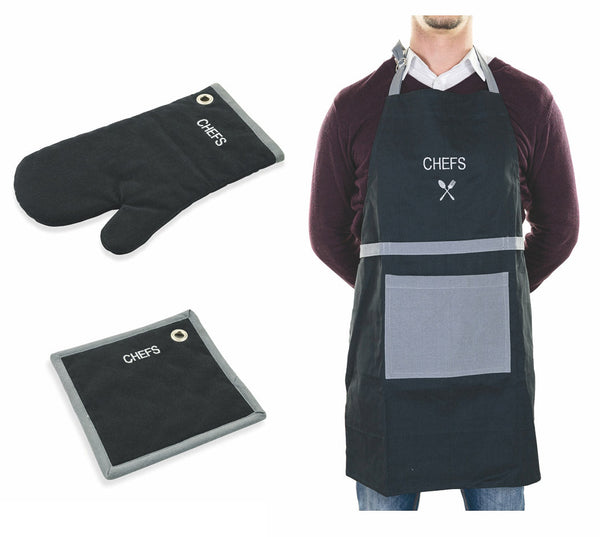Set Chef Grembiule Guanto e Presina in Cotone VdE Tivoli 1996 Nero prezzo