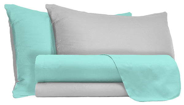 acquista Set Lenzuola Sopra Sotto e Federe Doubleface Verde Acqua\/Grigio Chiaro