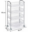Carrello Portafrutta 28x46x90 cm con 4 Cestelli Cestino in Plastica e Struttura in Metallo Cromato      