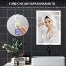 Specchio Bagno da Parete LED Antiappannamento 50x70 cm Speaker Bluetooth e Pulsanti Touch in Vetro Temperato  