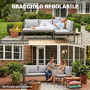 Set 3 Pezzi da Giardino con Divano Angolare Modulabile 4 Posti e Tavolino a Doghe in Metallo e Poliestere Grigio      
