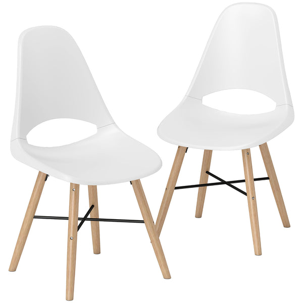 acquista Set 2 Sedie da Pranzo in Stile Nordico con Schienale Curvato in Plastica e Legno Bianco