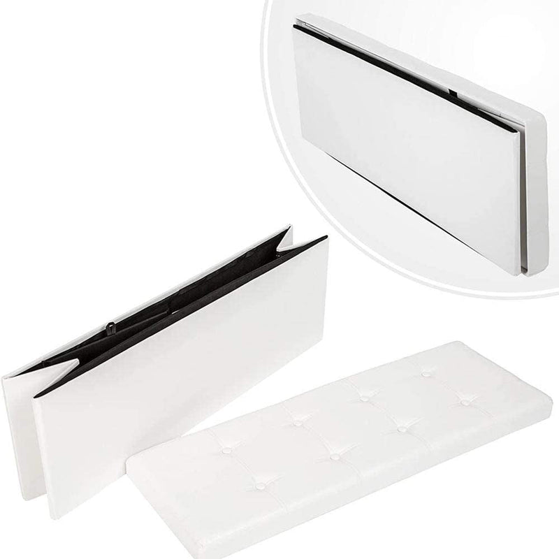 Baule Cassapanca Pouf Contenitore con Coperchio Imbottito in Similpelle Bianco