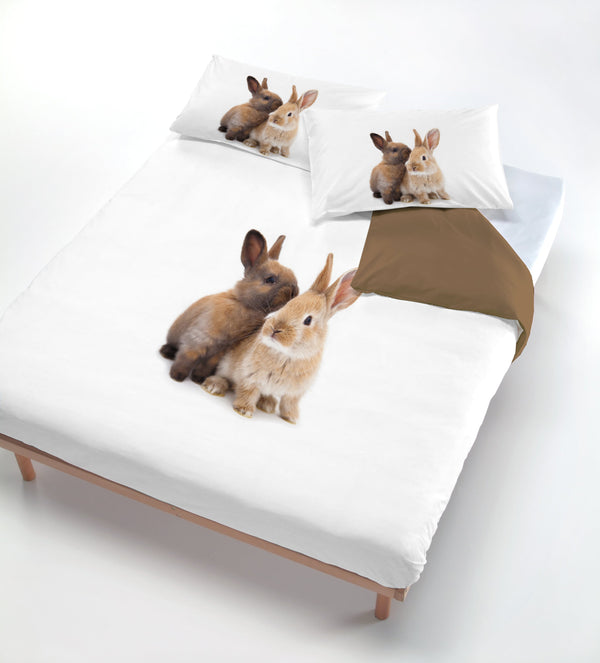 sconto Copripiumino con Stampa sul Sacco e Federe Conigli Marroni
