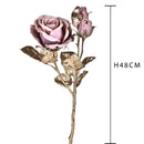 Set 6 Ramo di Rosa con 3 Rose e Foglie Dorate.H48 cm 