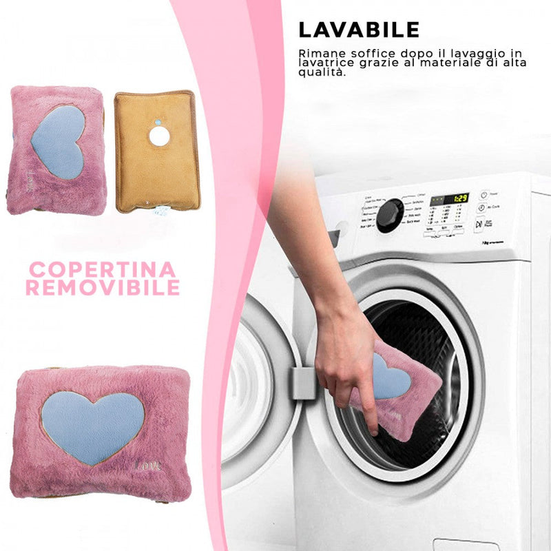 Borsa Acqua Calda Elettrica Ricaricabile Scaldamani Cuore a Peluche Rosa