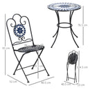 Set Tavolo e 2 Sedie Pieghevoli da Giardino con Mosaico in Metallo