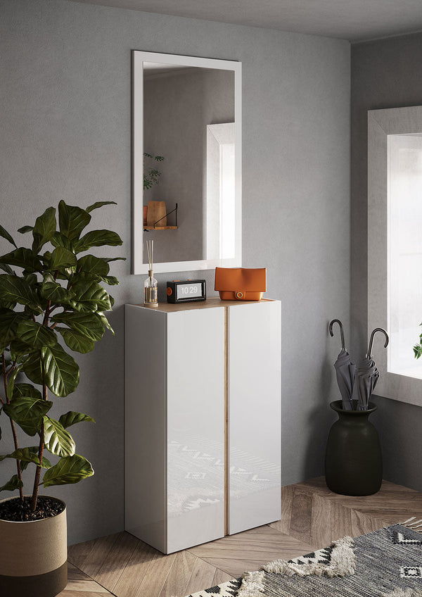 Mobile Multiuso 2 Ante con 5 Ripiani 70x35x111 cm Frame Bianco Lucido e Cadiz