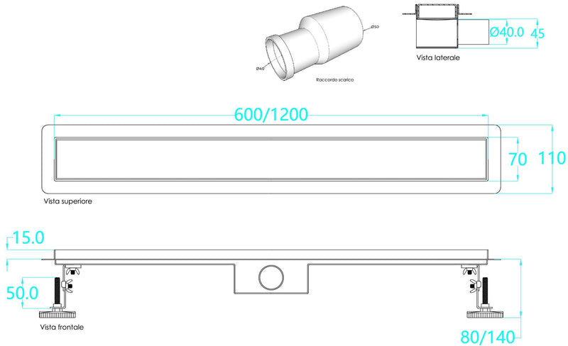 Canalina di Scarico in Acciaio Inox a Pavimento Tratto Varie Misure
