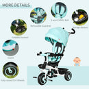 Passeggino Triciclo 100x48x106 cm con Sedile Girevole 360° Verde