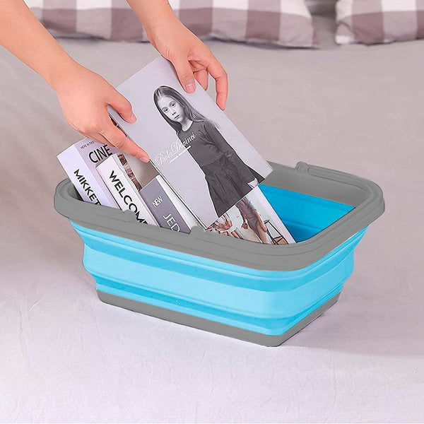 acquista Bacinella Contenitore Salvaspazio 9 Litri Pieghevole Multiuso con Manici Blu